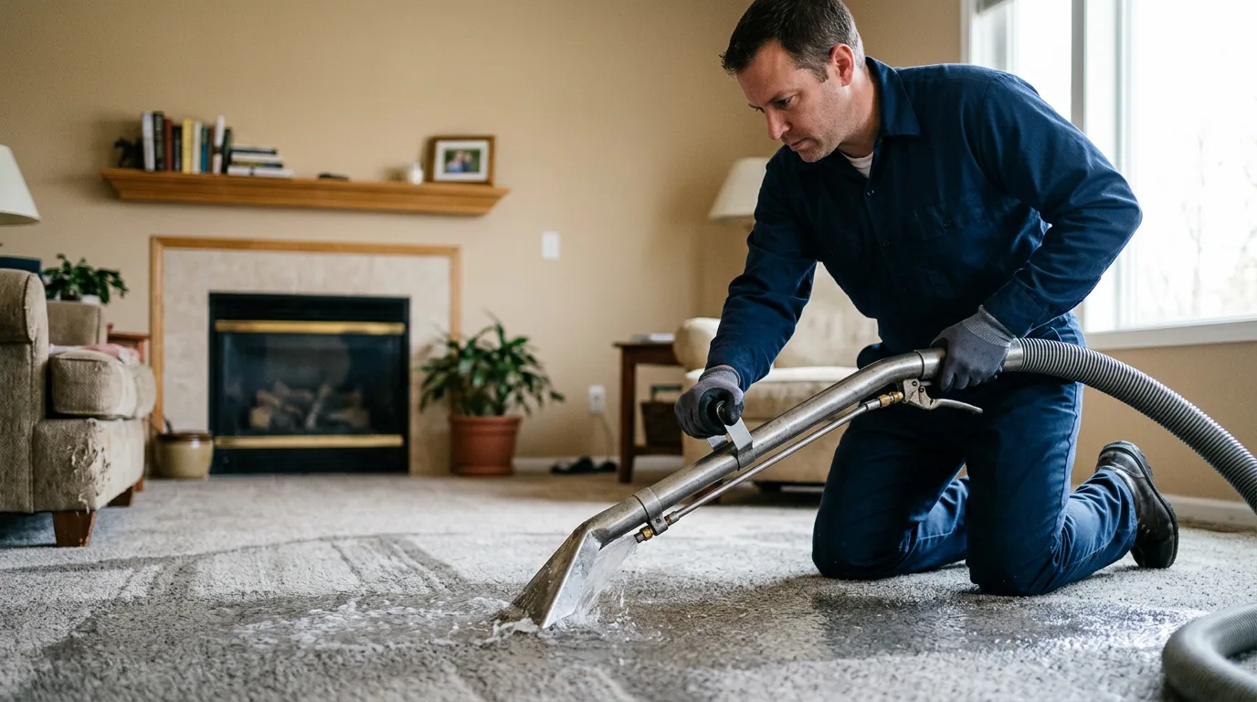Water damage restoration technician working near Dearborn, MO